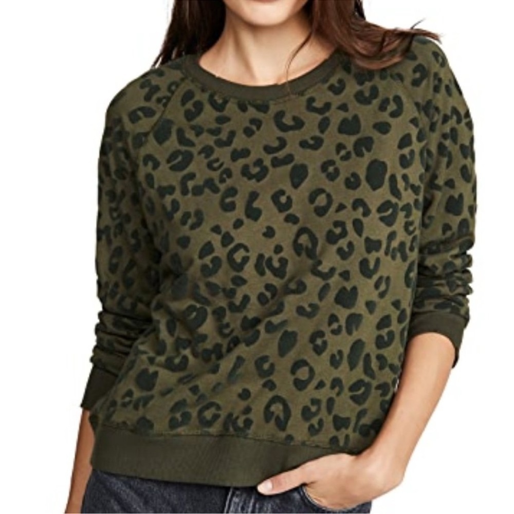Rails Theo Sweatshirt Womens XS Flocked Olive Leopard Pullover Textured Comfy